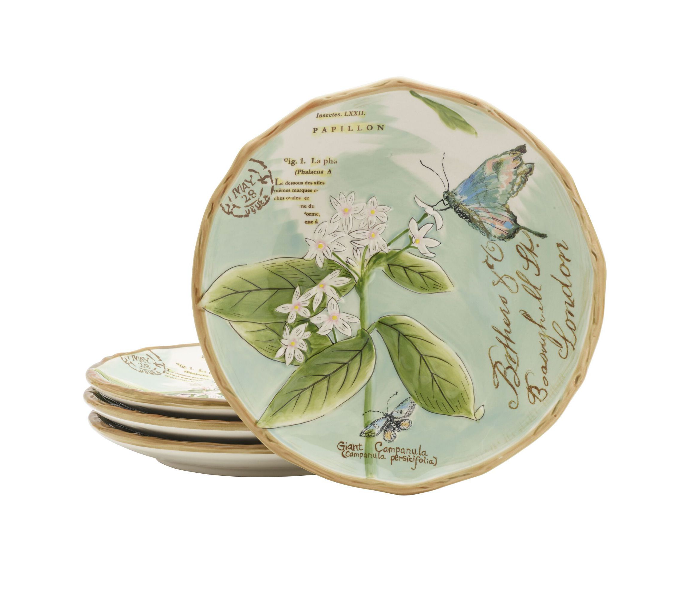 Toulouse Butterfly Accent Plate, Green, Set of 4