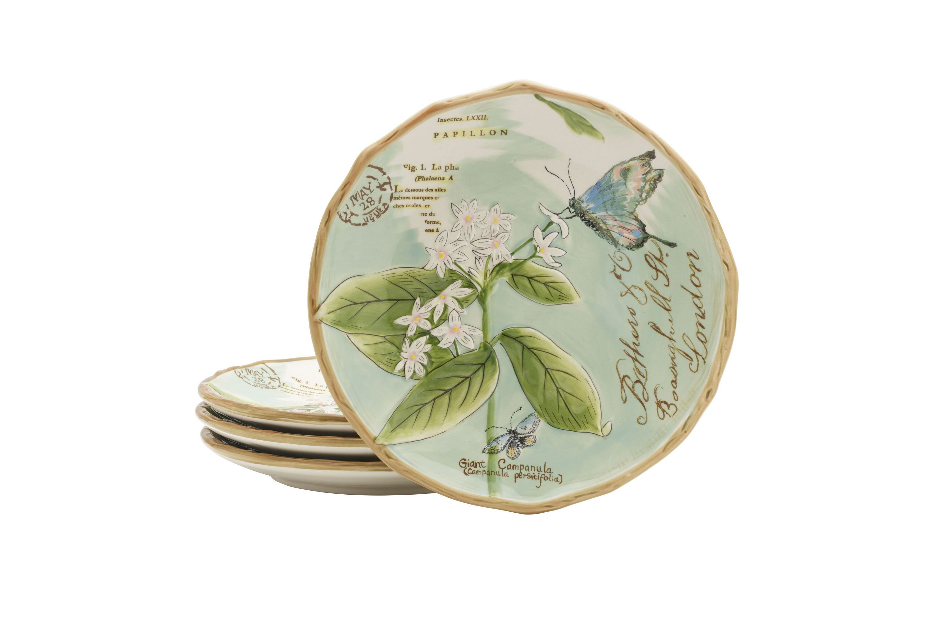 Toulouse Butterfly Accent Plate, Green, Set of 4