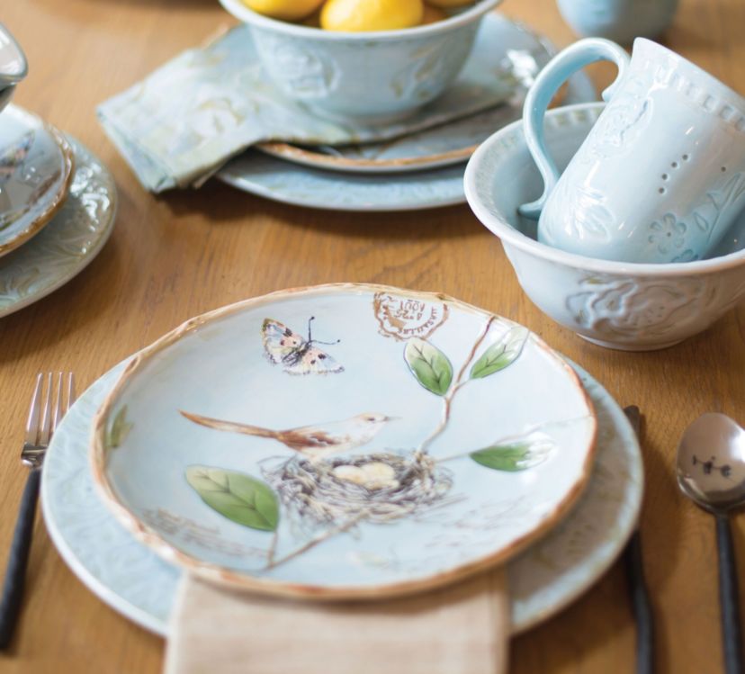 Toulouse Bird Accent Plate, Blue, Set of 4