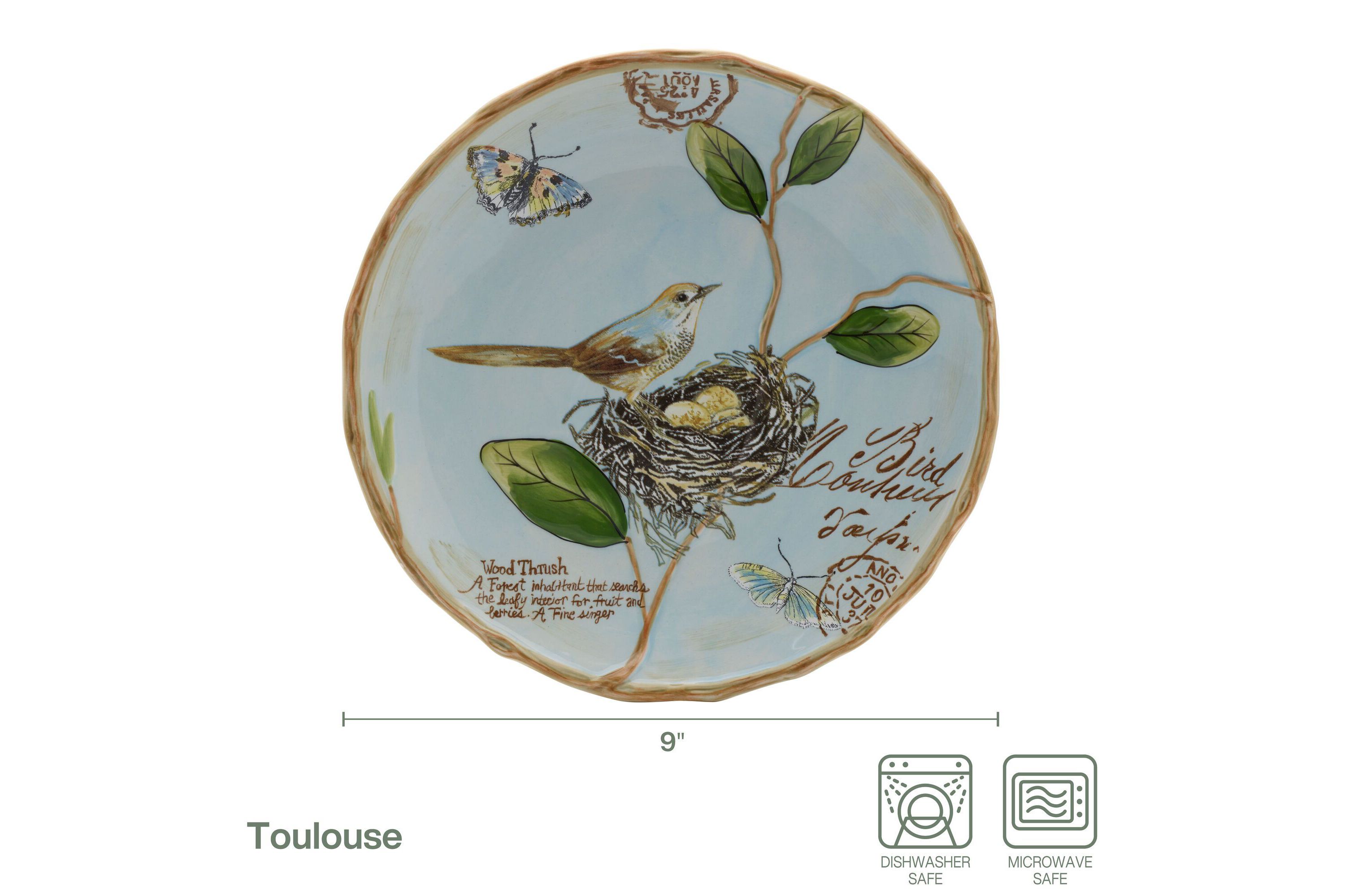Toulouse Bird Accent Plate, Blue, Set of 4