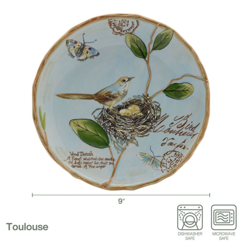Toulouse Bird Accent Plate, Blue, Set of 4