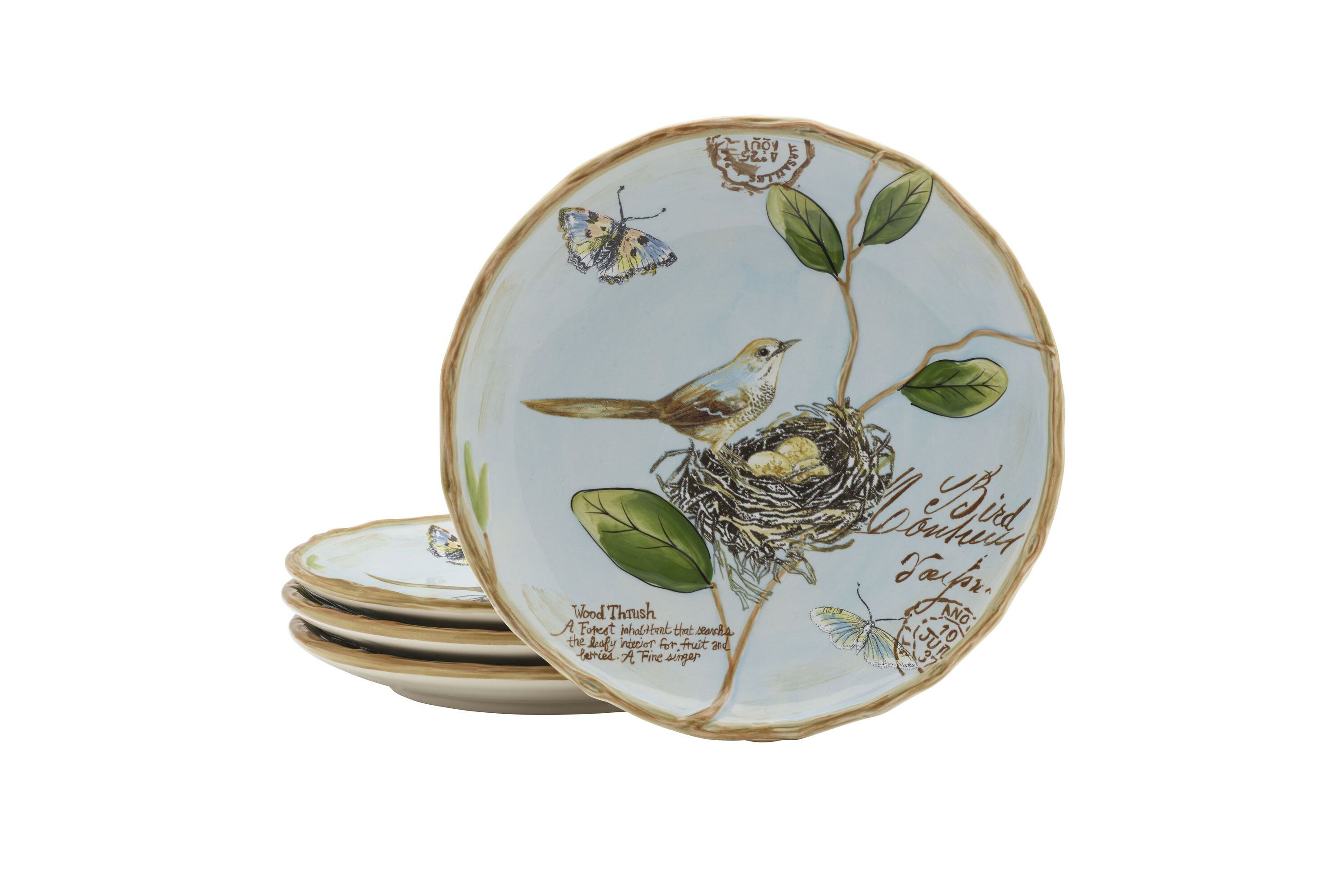 Toulouse Bird Accent Plate, Blue, Set of 4