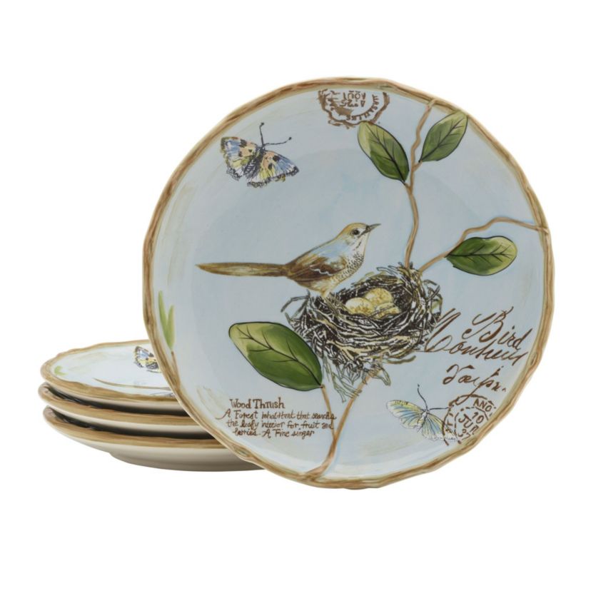 Toulouse Bird Accent Plate, Blue, Set of 4
