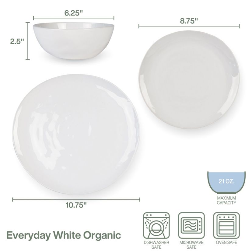 Everyday White by  Organic 12 Piece Dinnerware Set, Service for 4