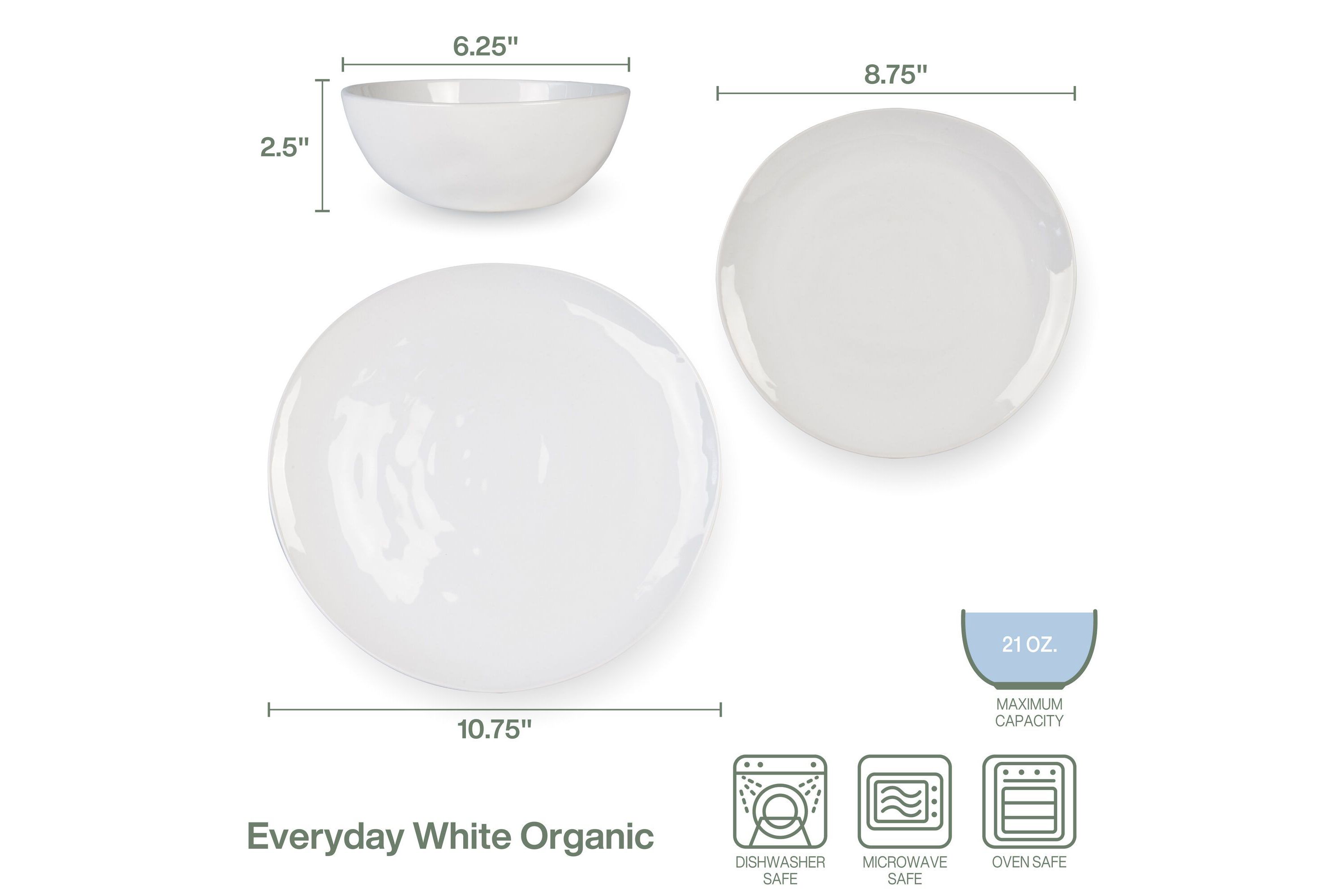 Everyday White by  Organic 12 Piece Dinnerware Set, Service for 4