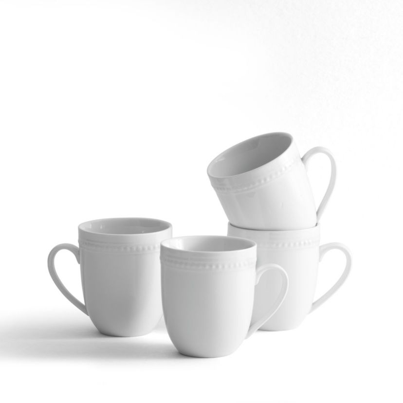 Everyday White by  Beaded 14 Ounce Mugs, Set of 4,