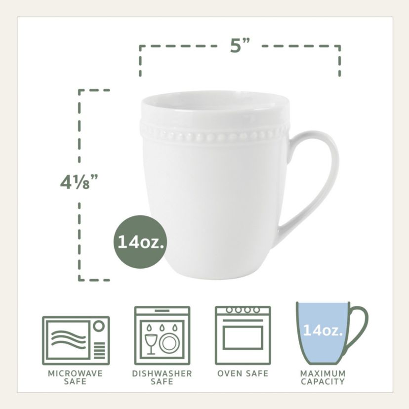 Everyday White by  Beaded 14 Ounce Mugs, Set of 4,