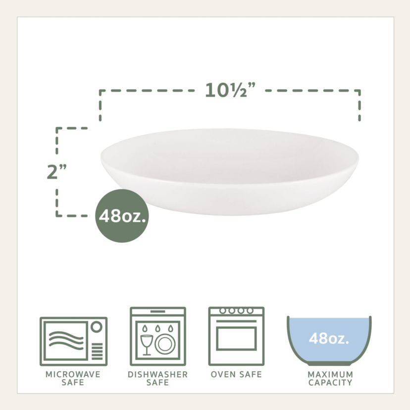 Everyday White Coupe 48 Ounce Dinner Pasta Bowls, Set of 4