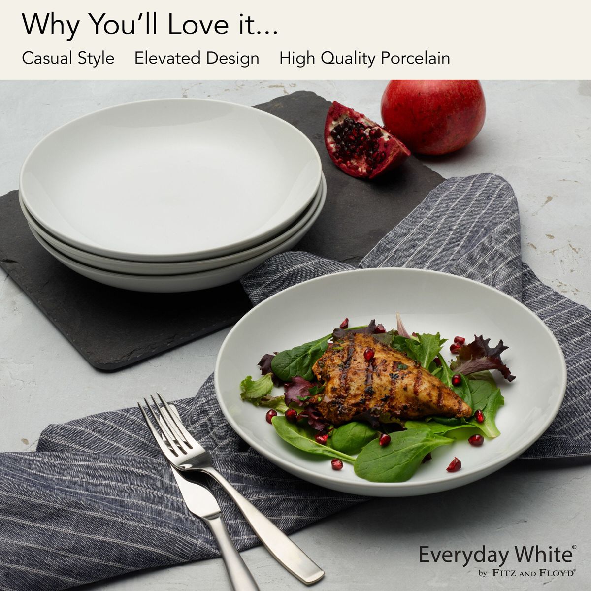 Everyday White Coupe 48 Ounce Dinner Pasta Bowls, Set of 4