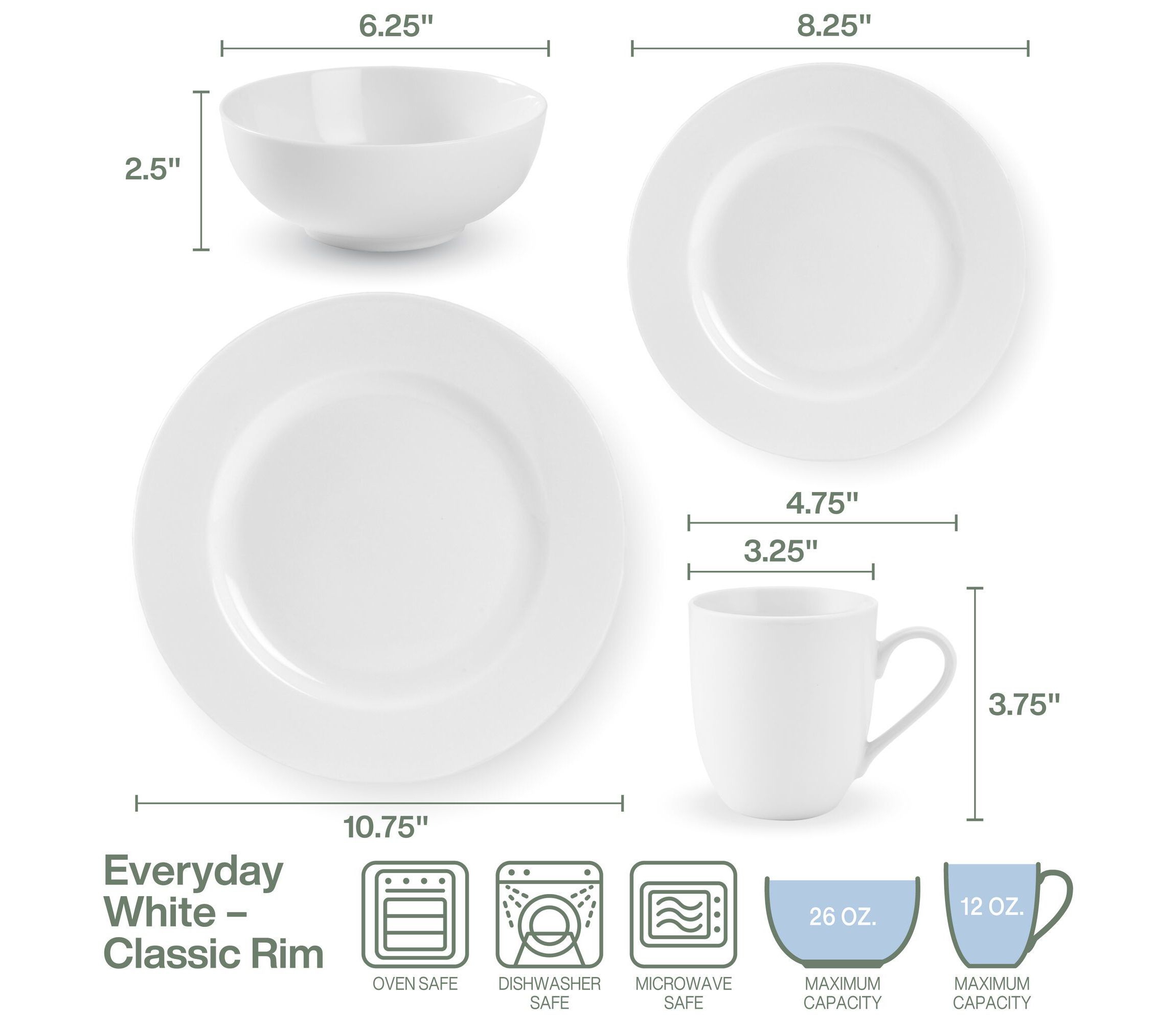Everyday White by  Classic Rim 16 Piece Dinnerware Set, Service for 4