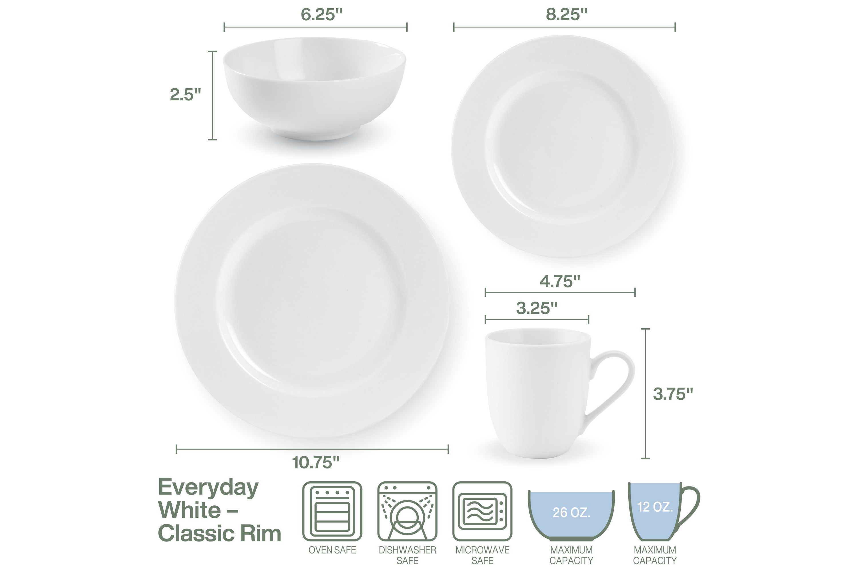 Everyday White by  Classic Rim 16 Piece Dinnerware Set, Service for 4