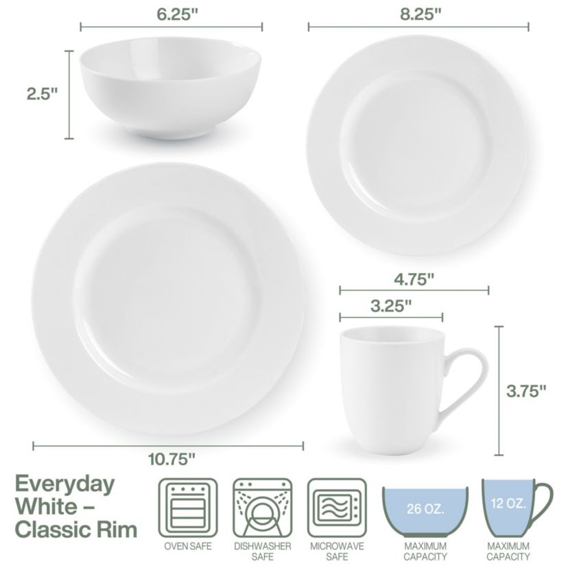 Everyday White by  Classic Rim 16 Piece Dinnerware Set, Service for 4