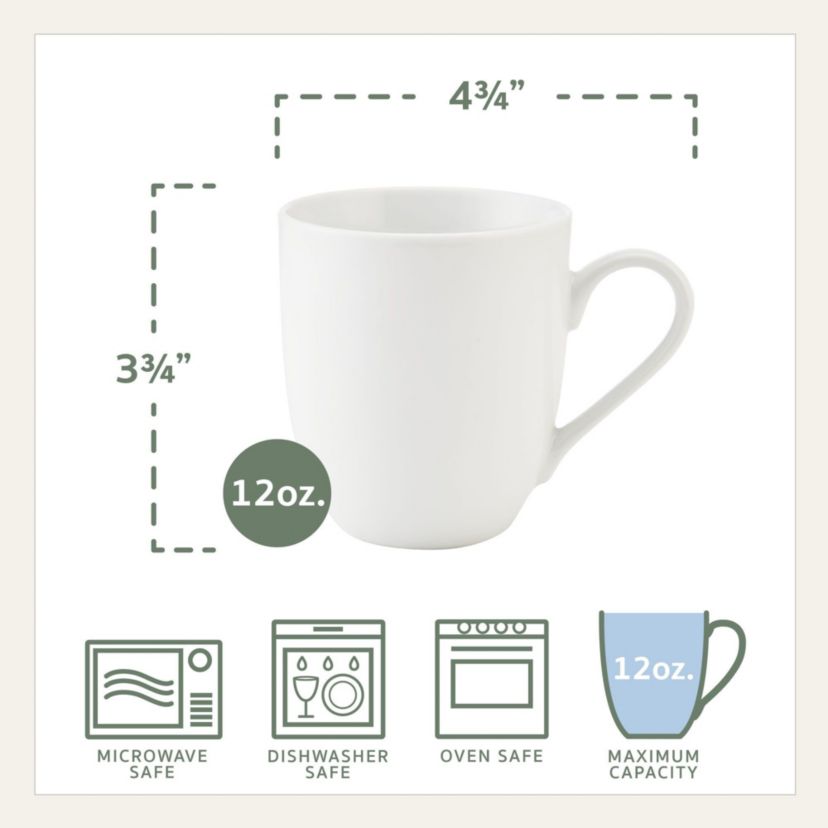 Everyday White by  12 Ounce Mugs, Set of 4