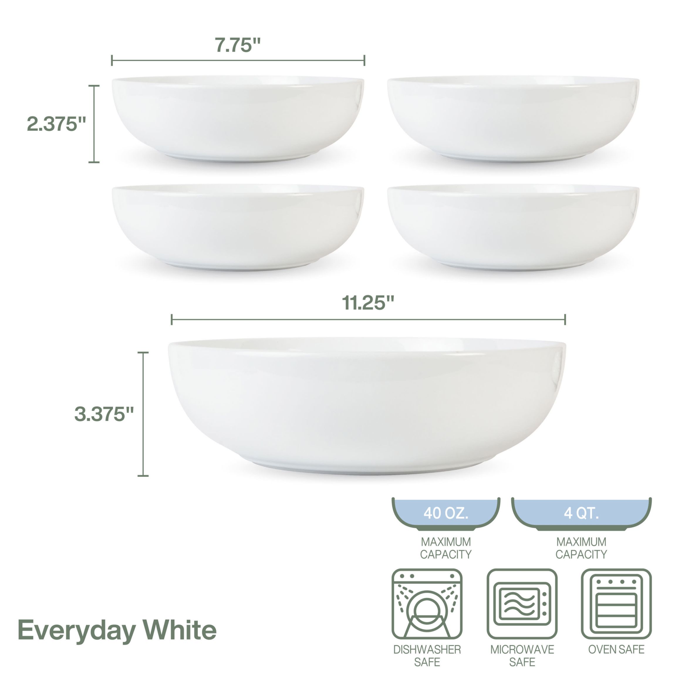 Everyday White by  5 Piece Pasta Bowl Set