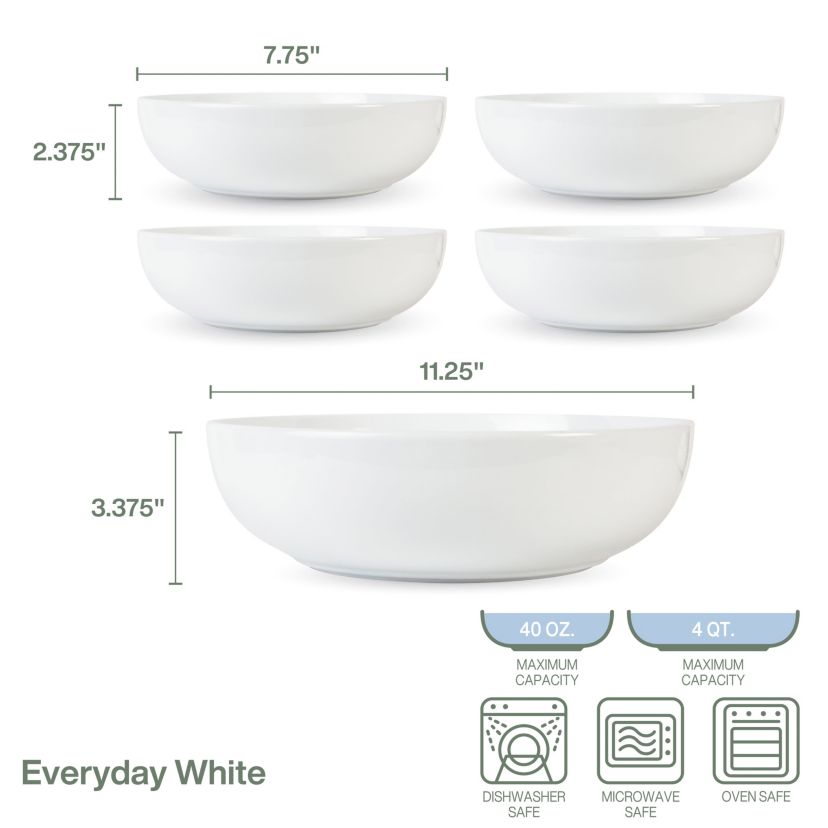 Everyday White by  5 Piece Pasta Bowl Set