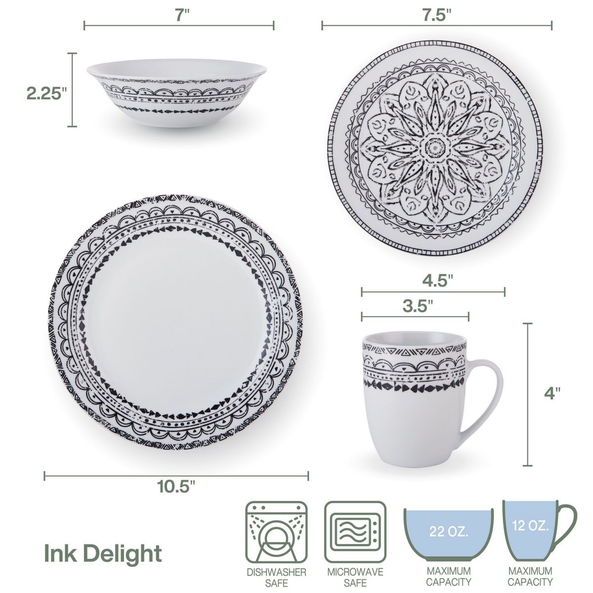 Ink Delight 32 Piece Dinnerware Set, Service For 8, Multicolor