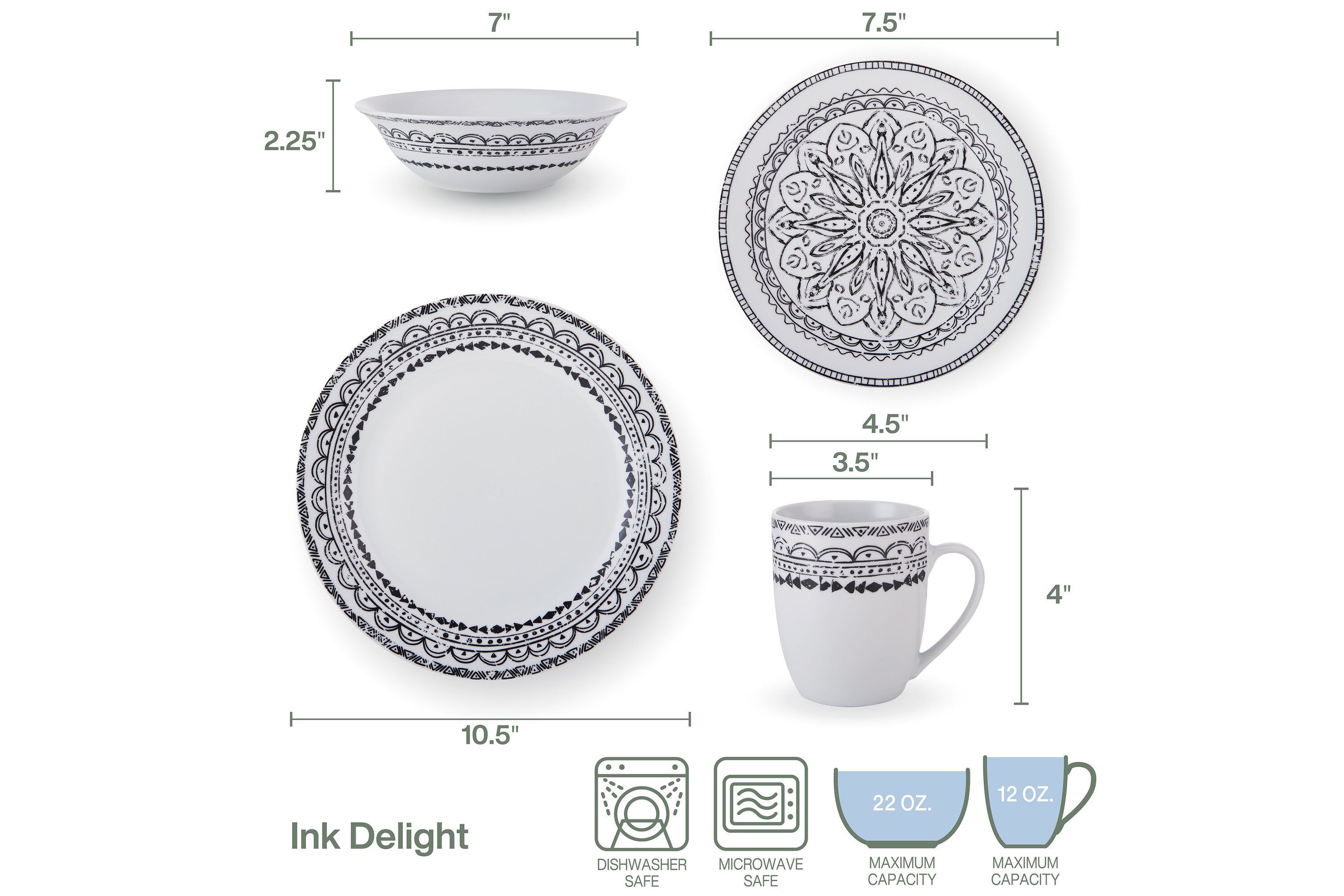 Ink Delight 32 Piece Dinnerware Set, Service For 8, Multicolor