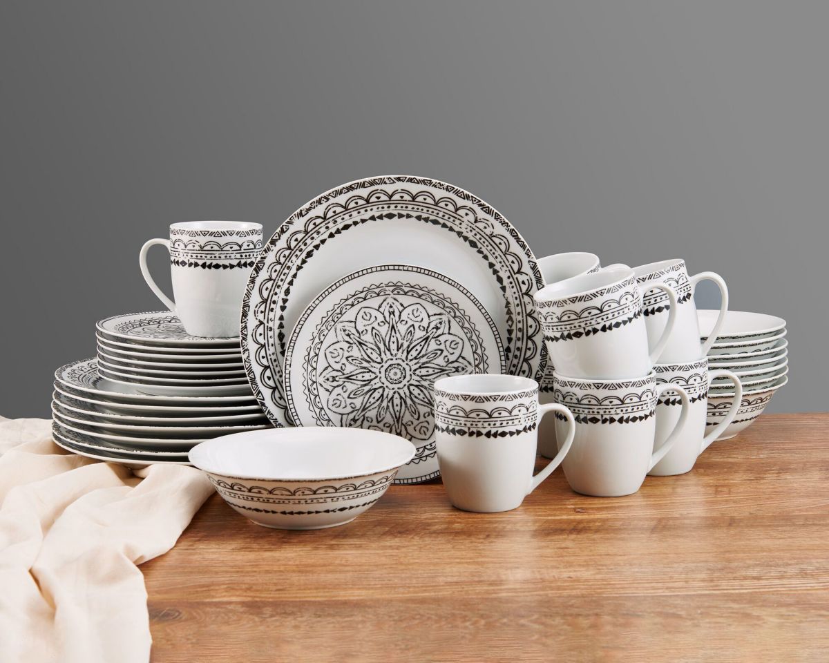 Ink Delight 32 Piece Dinnerware Set, Service For 8, Multicolor