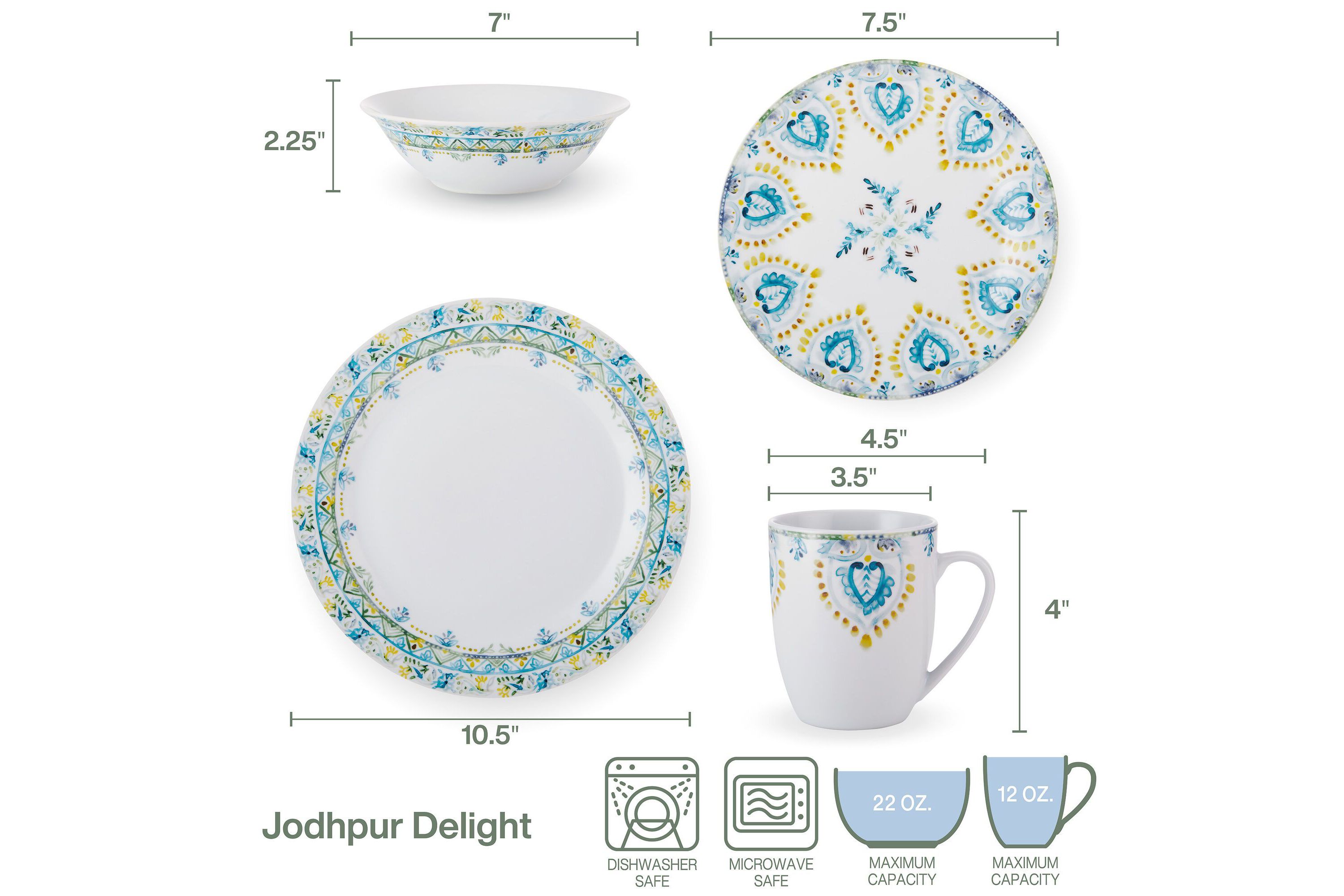 Jodhpur 32 Piece Dinnerware Set, Service For 8, Multiolor