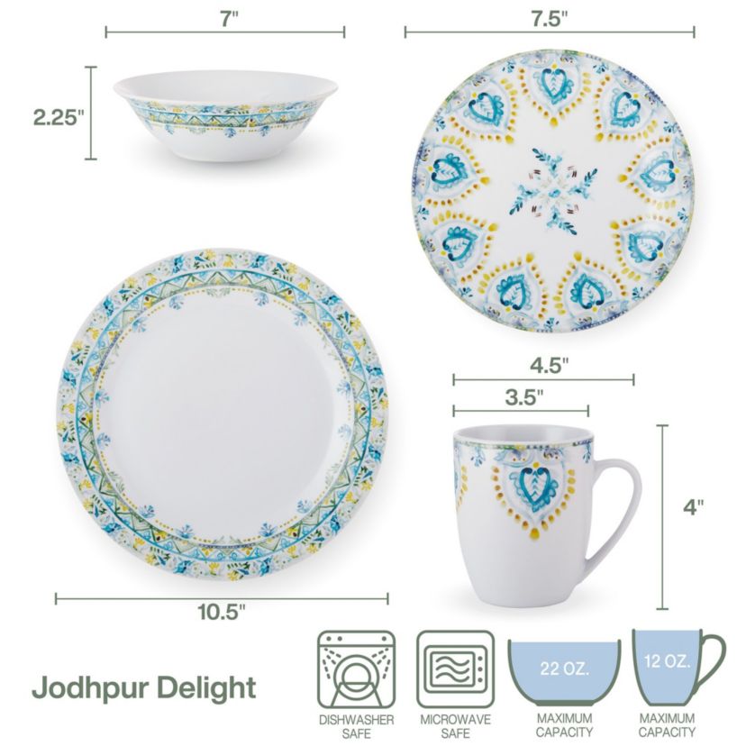 Jodhpur 32 Piece Dinnerware Set, Service For 8, Multiolor