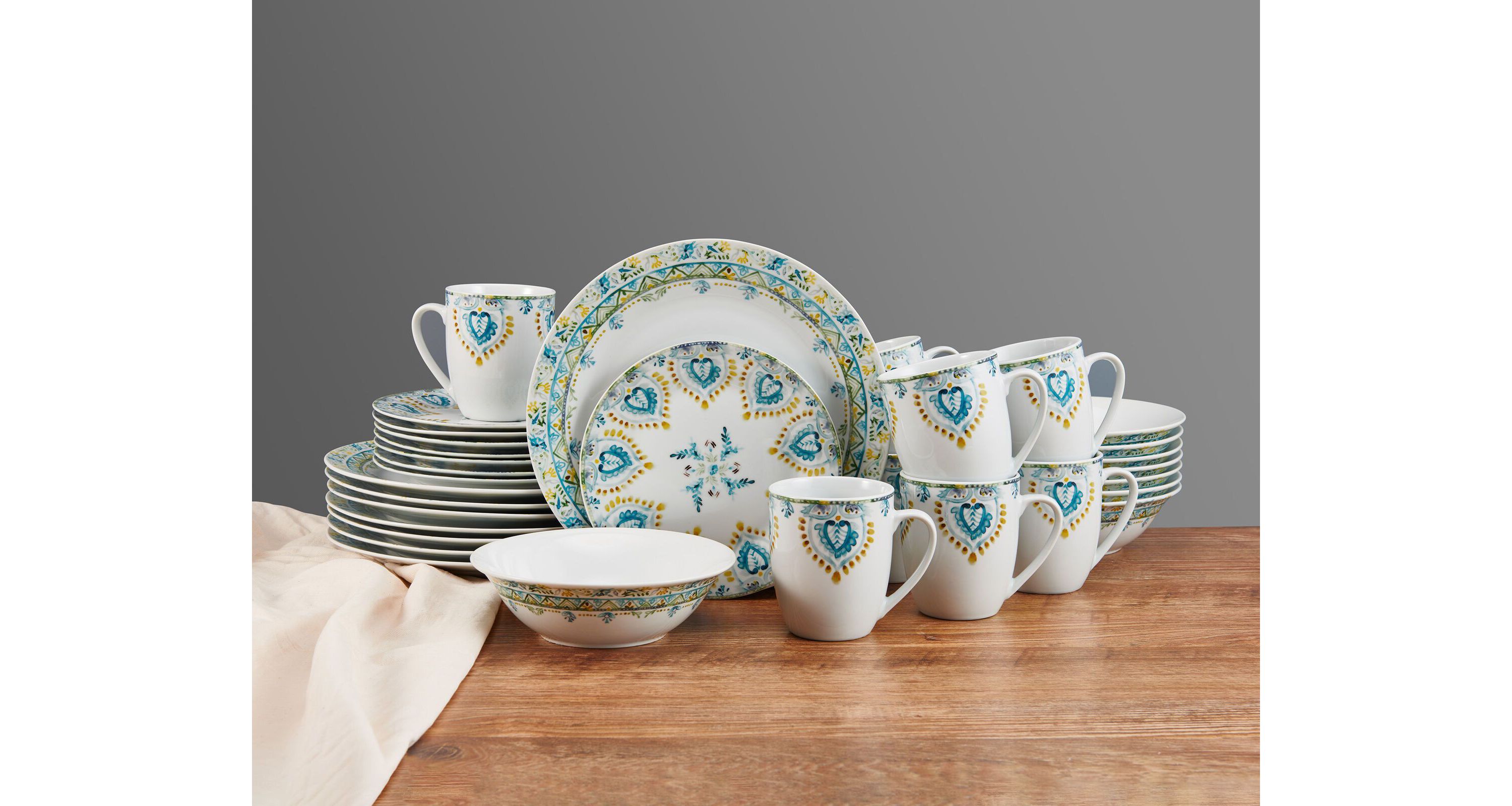 Jodhpur 32 Piece Dinnerware Set, Service For 8, Multiolor