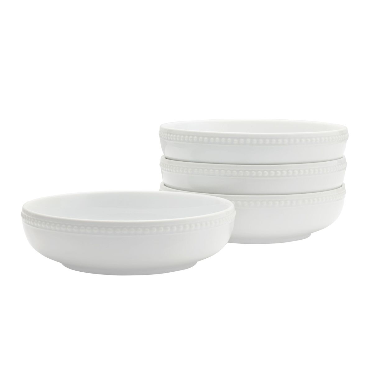 Everyday White Beaded Dinner Bowls, Set of 4
