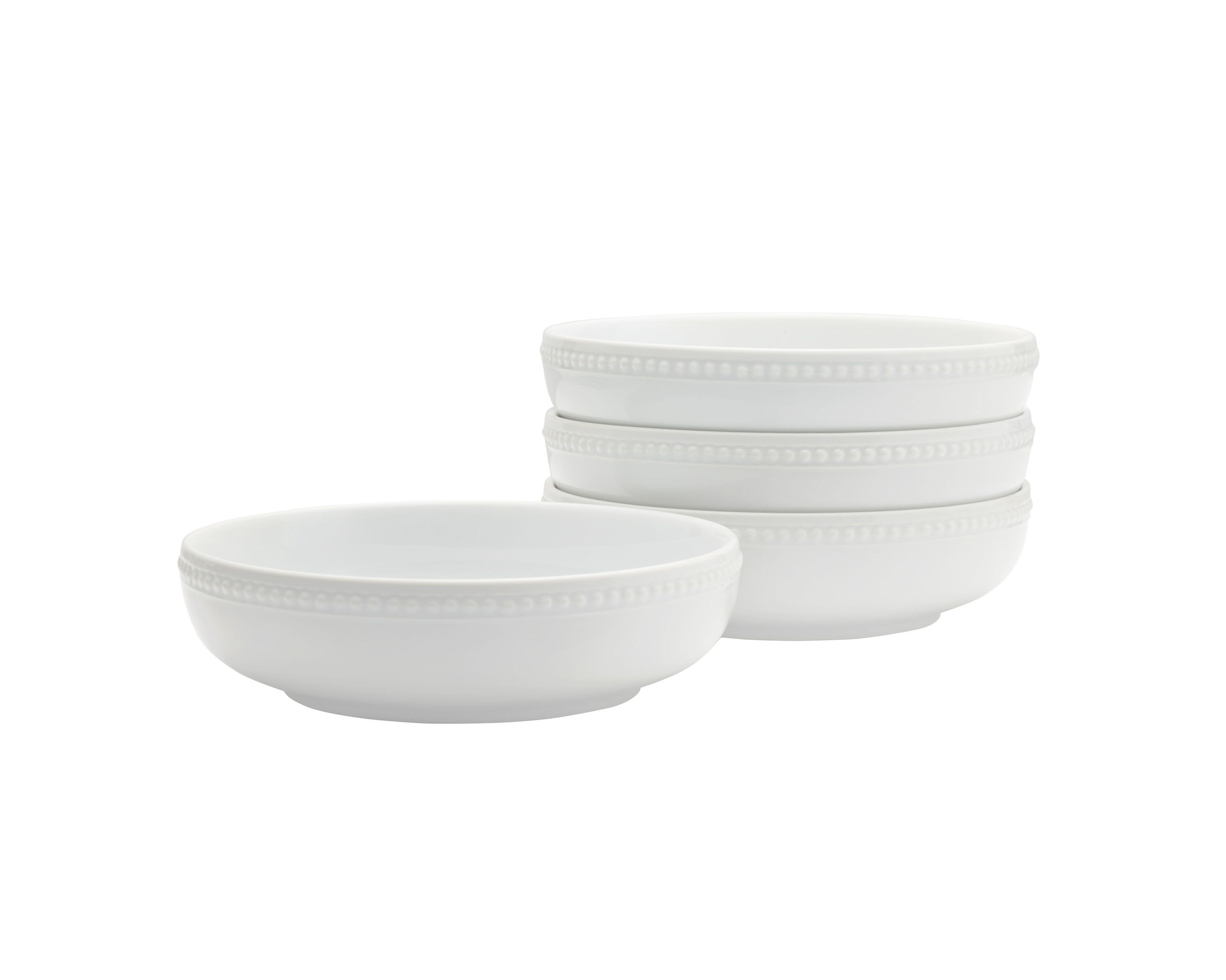 Everyday White Beaded Dinner Bowls, Set of 4