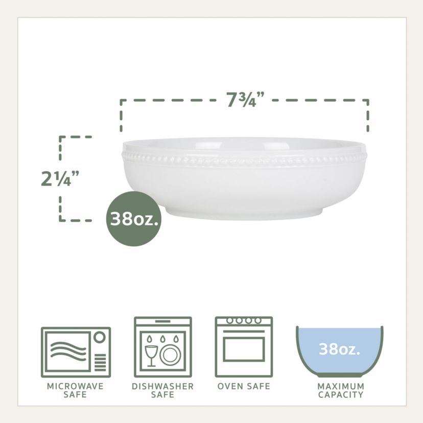 Everyday White Beaded Dinner Bowls, Set of 4