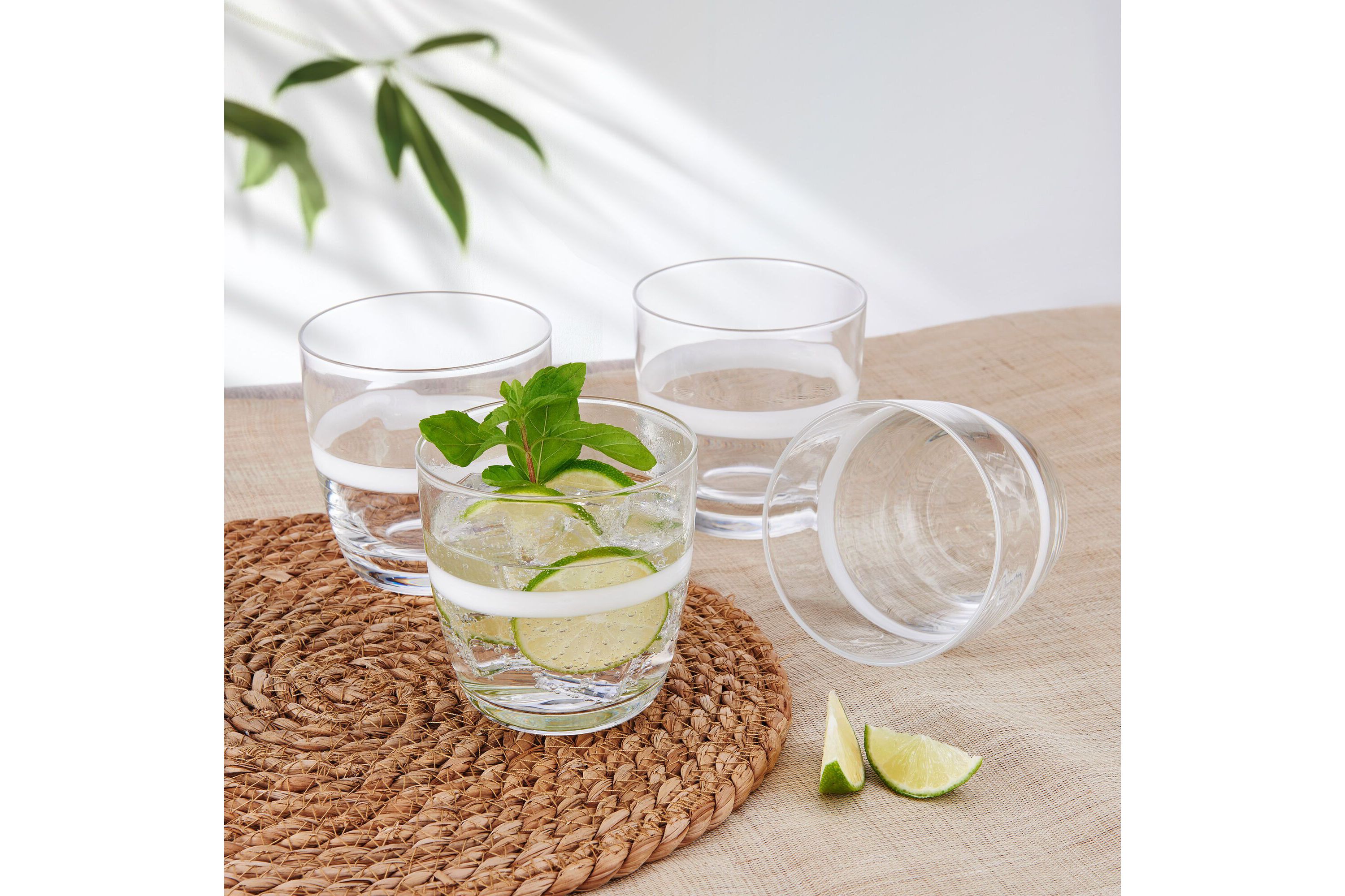Everyday White by  Organic Band Set of 4 DOF Glasses, 15.0 Ounce, Clear