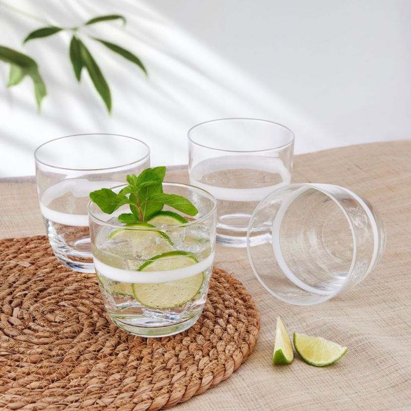 Everyday White by  Organic Band Set of 4 DOF Glasses, 15.0 Ounce, Clear