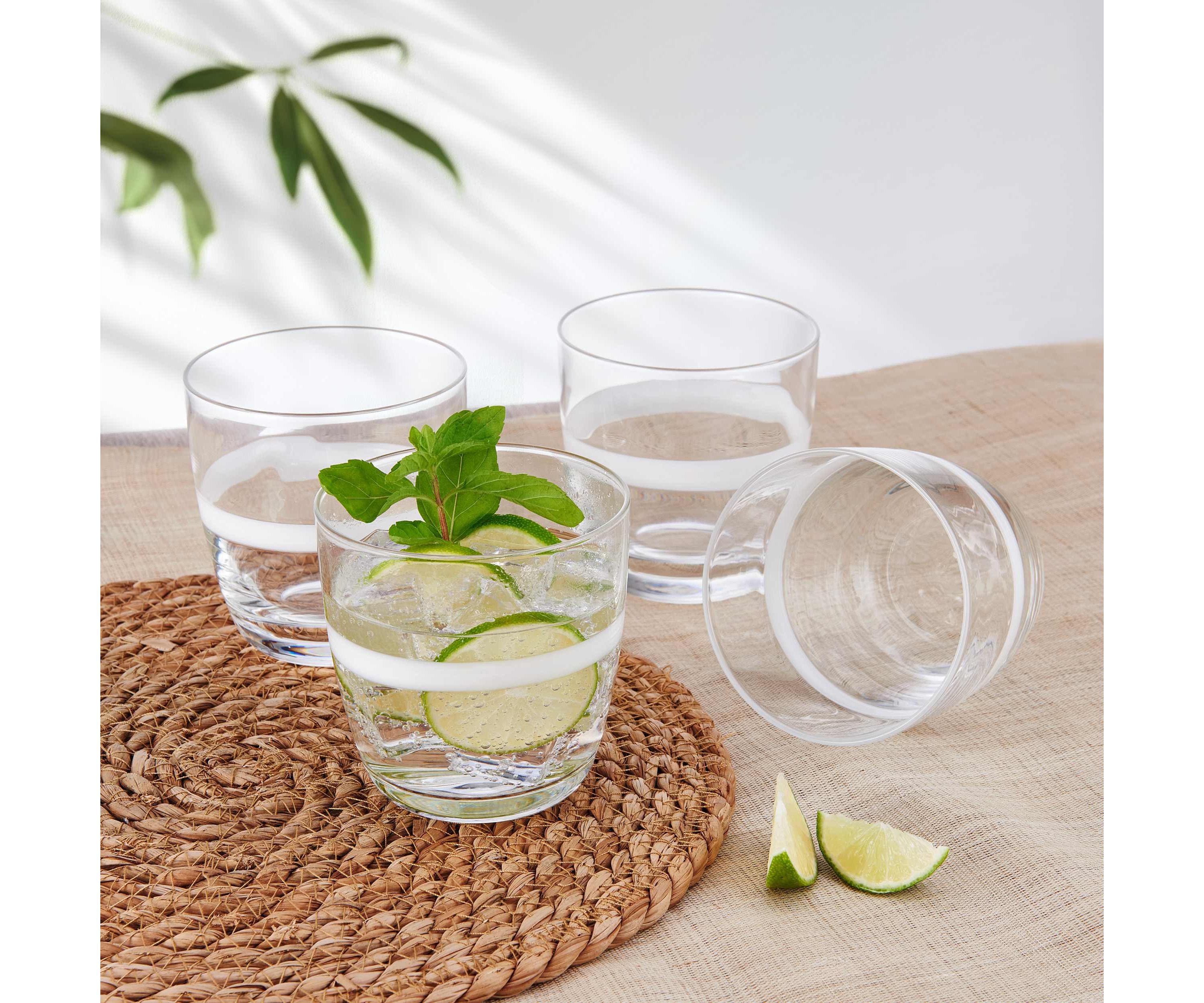 Everyday White by  Organic Band Set of 4 DOF Glasses, 15.0 Ounce, Clear