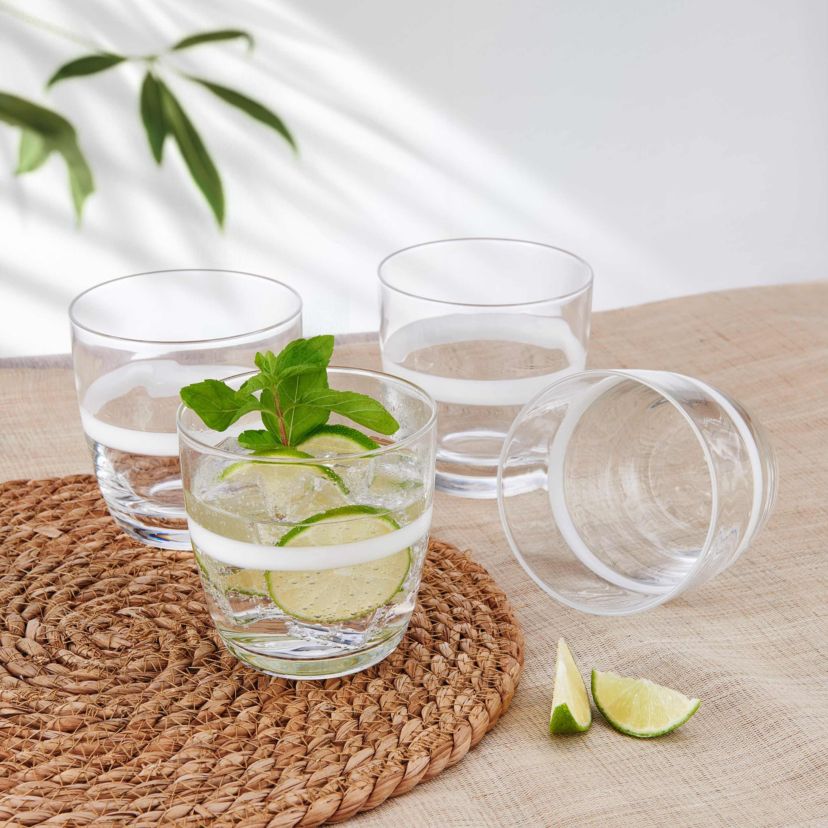 Everyday White by  Organic Band Set of 4 DOF Glasses, 15.0 Ounce, Clear