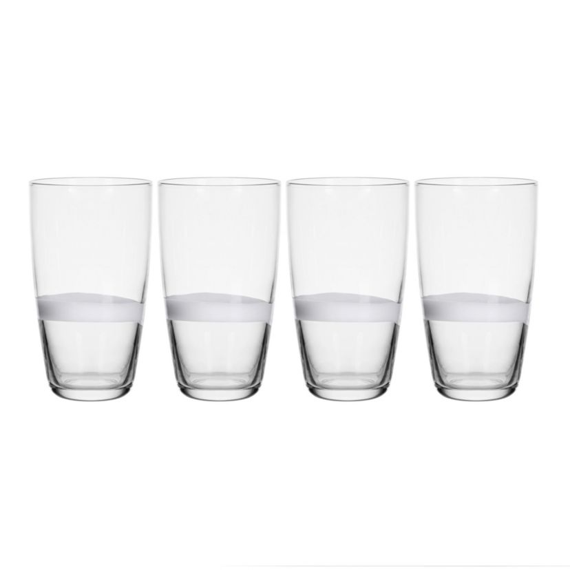 Everyday White by  Organic Band Set of 4 Highball Glasses, 14.5 Ounce, Clear
