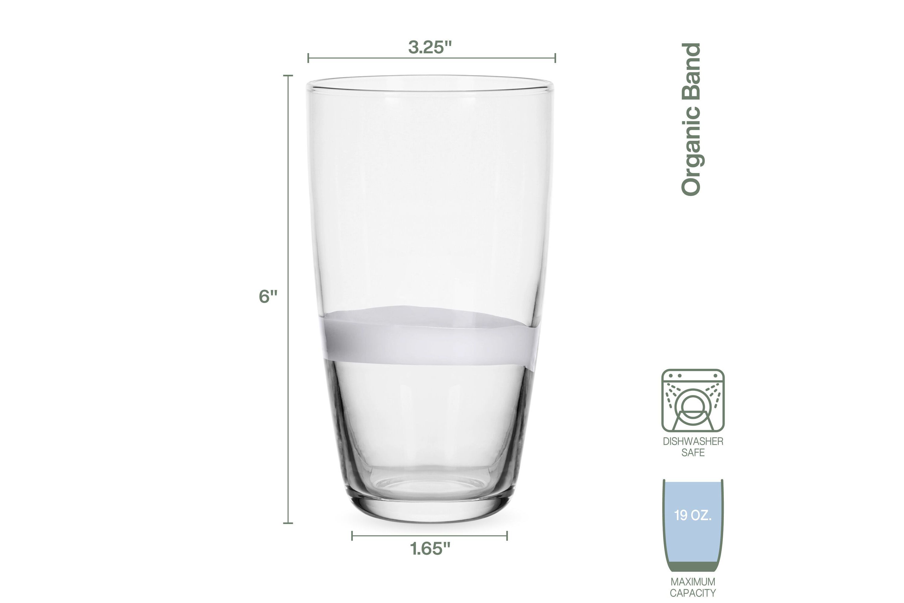 Everyday White by  Organic Band Set of 4 Highball Glasses, 14.5 Ounce, Clear