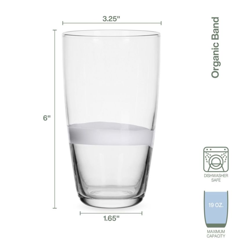 Everyday White by  Organic Band Set of 4 Highball Glasses, 14.5 Ounce, Clear
