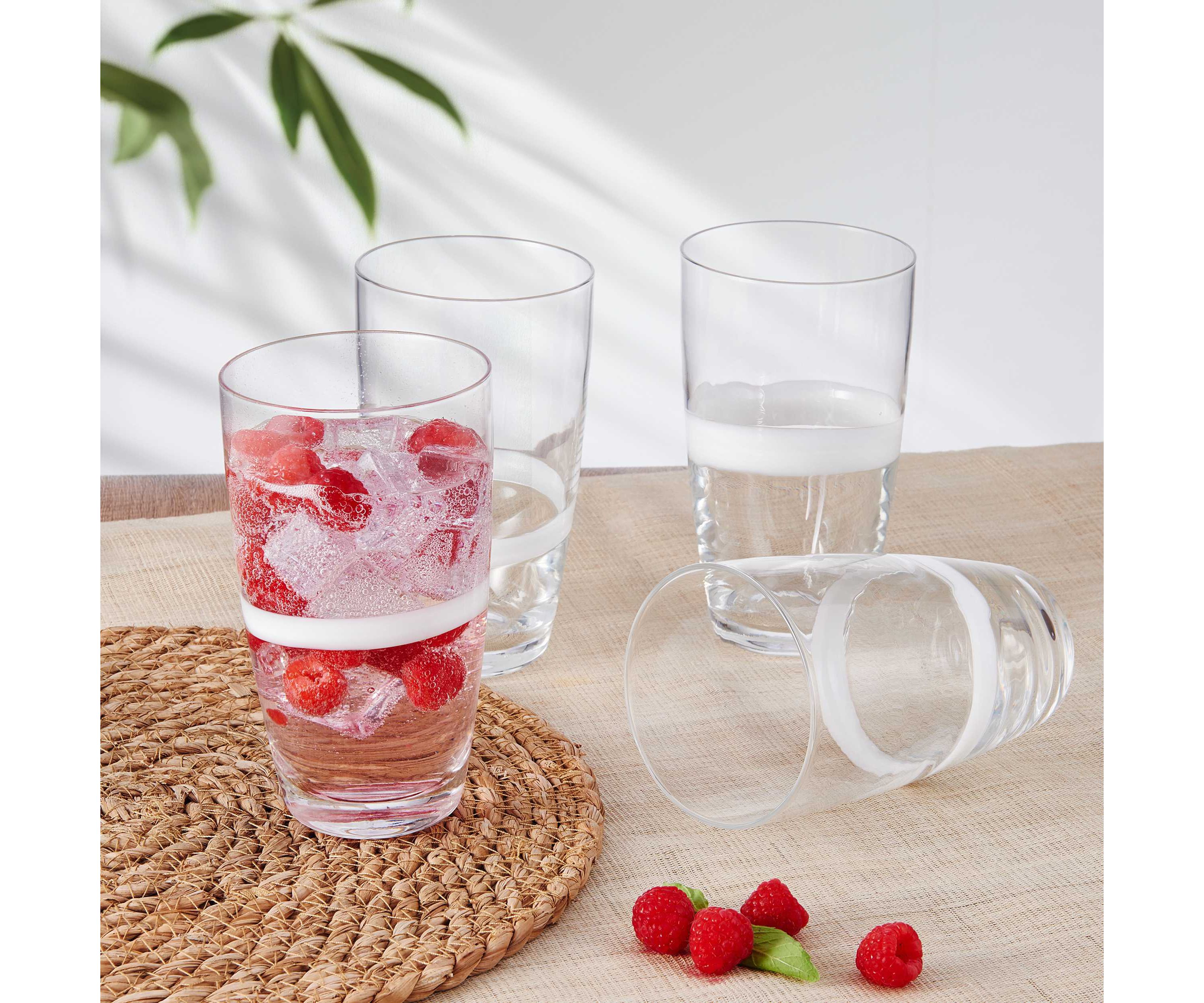 Everyday White by  Organic Band Set of 4 Highball Glasses, 14.5 Ounce, Clear