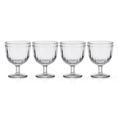 Fitz And Floyd Everyday White By Beaded 14-Ounce Wine Goblet Beverage Stemware, Set Of 4, Clear