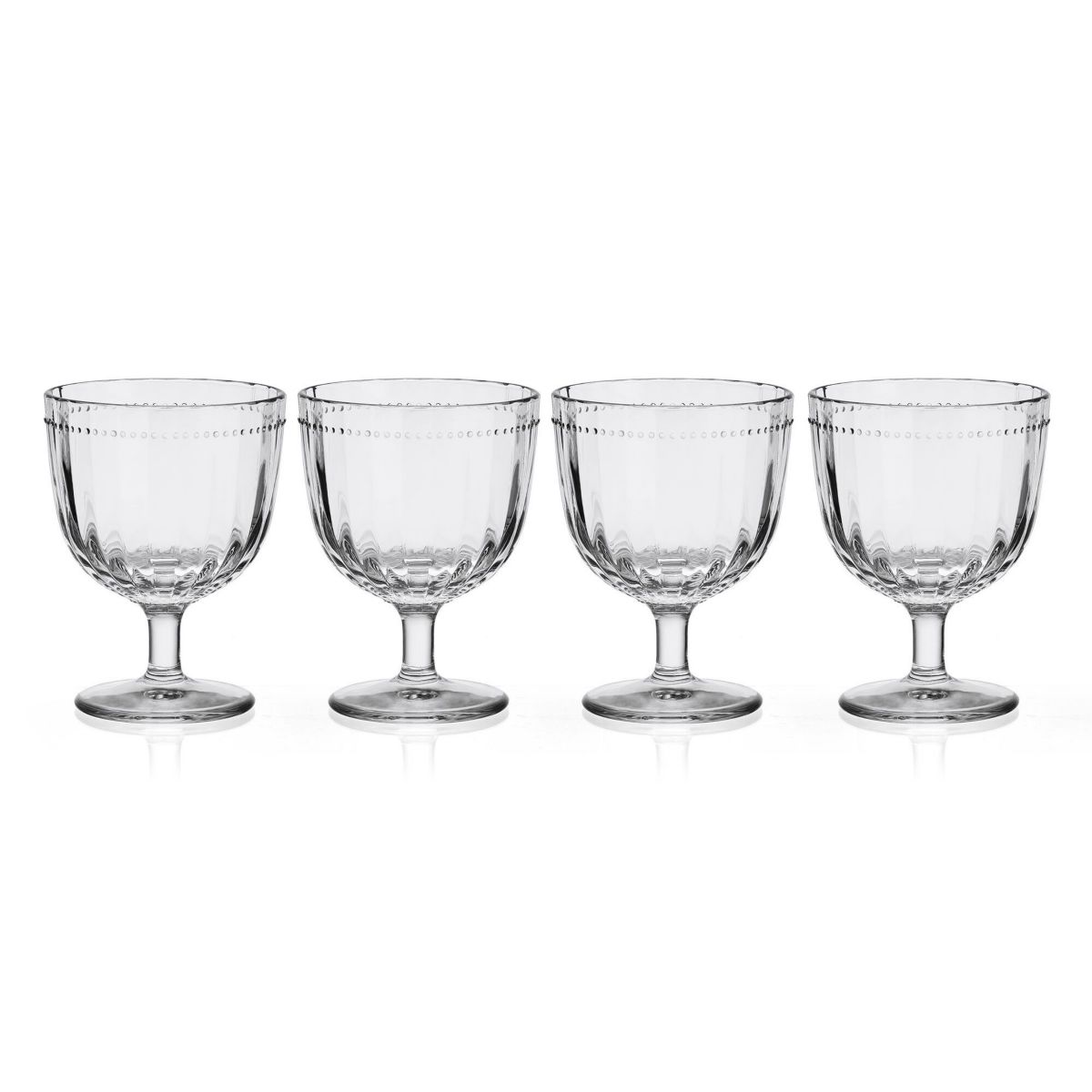 Everyday White by  Beaded 14-ounce Wine Goblet Beverage Stemware, Set of 4, Clear