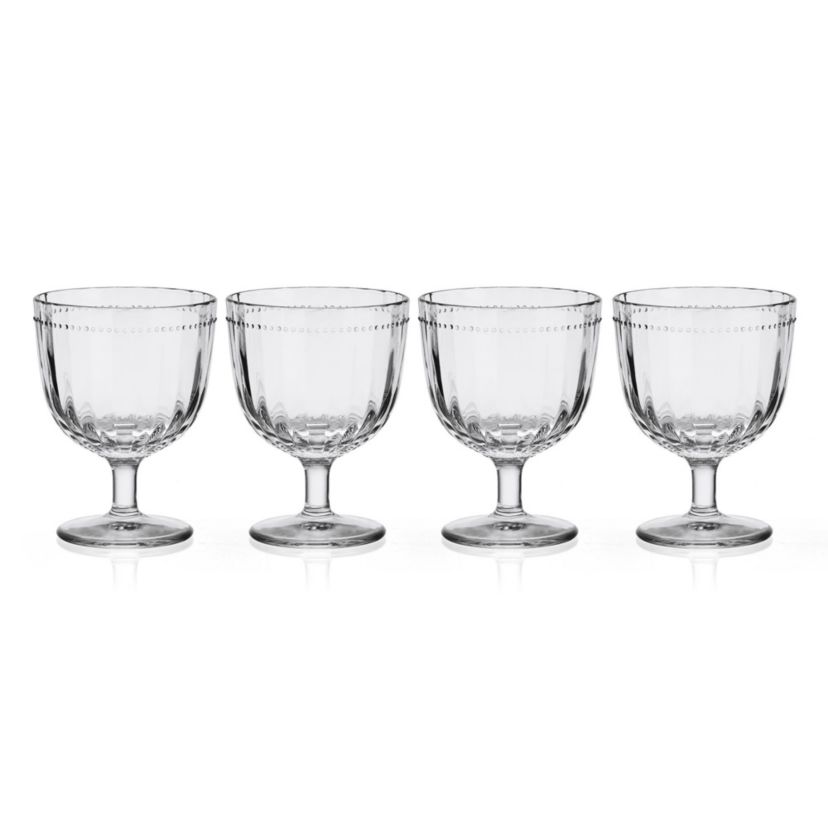 Everyday White by  Beaded 14-ounce Wine Goblet Beverage Stemware, Set of 4, Clear