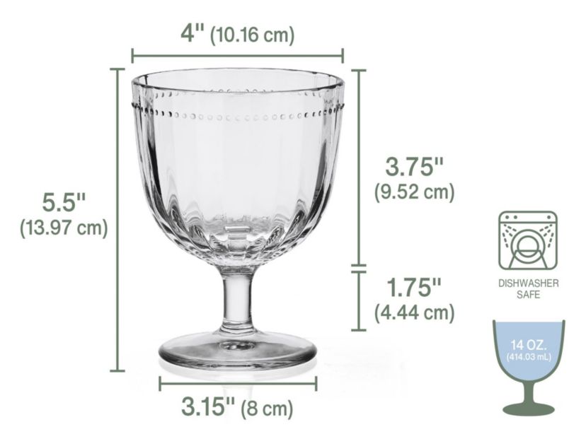 Everyday White by  Beaded 14-ounce Wine Goblet Beverage Stemware, Set of 4, Clear