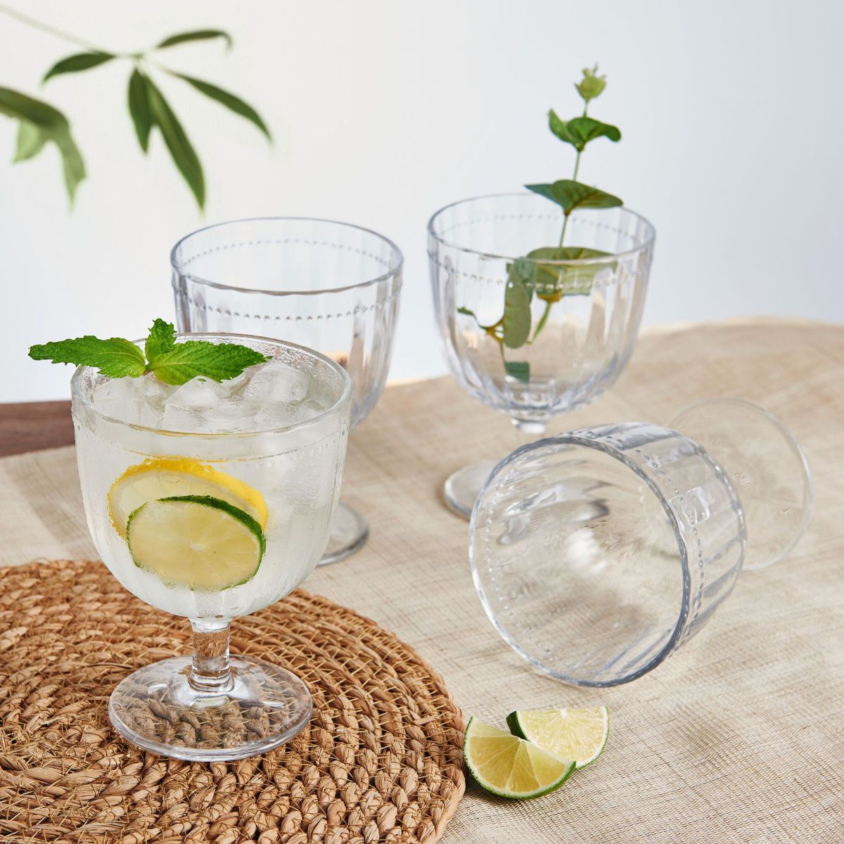 Everyday White by  Beaded 14-ounce Wine Goblet Beverage Stemware, Set of 4, Clear