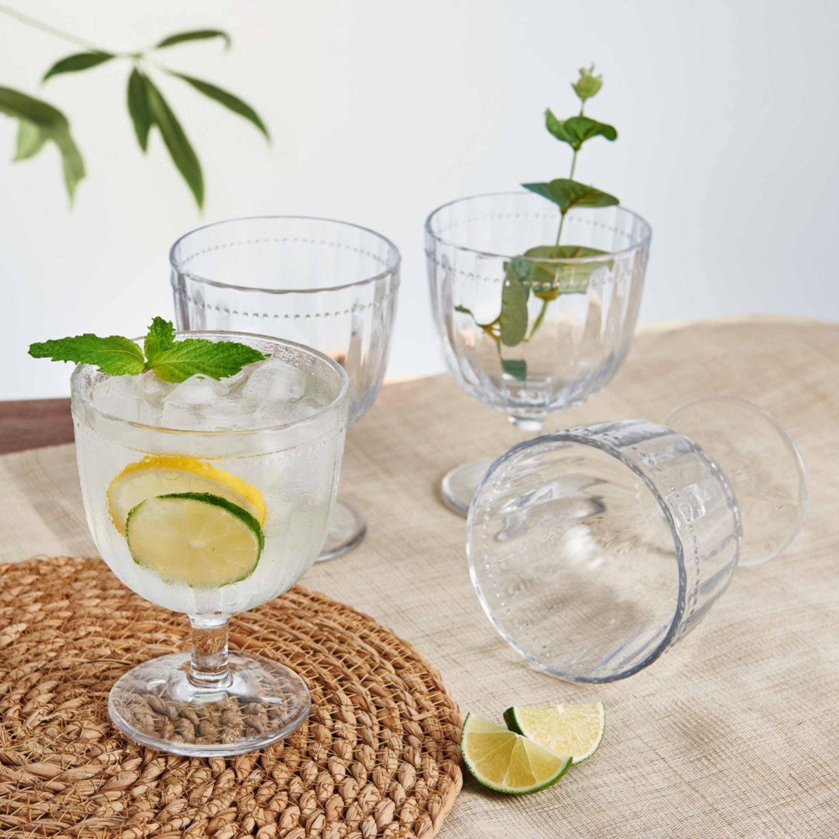 Everyday White by  Beaded 14-ounce Wine Goblet Beverage Stemware, Set of 4, Clear