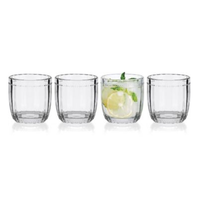 Fitz And Floyd Everyday White By Beaded 10-Ounce Double Old Fashioned Beverage Rocks Glass, Set Of 4, Clear
