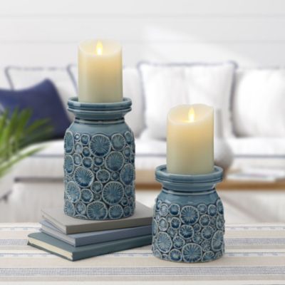 Fitz and Floyd Coastal Home Pillar Candle Holder Pair -  0885991248460