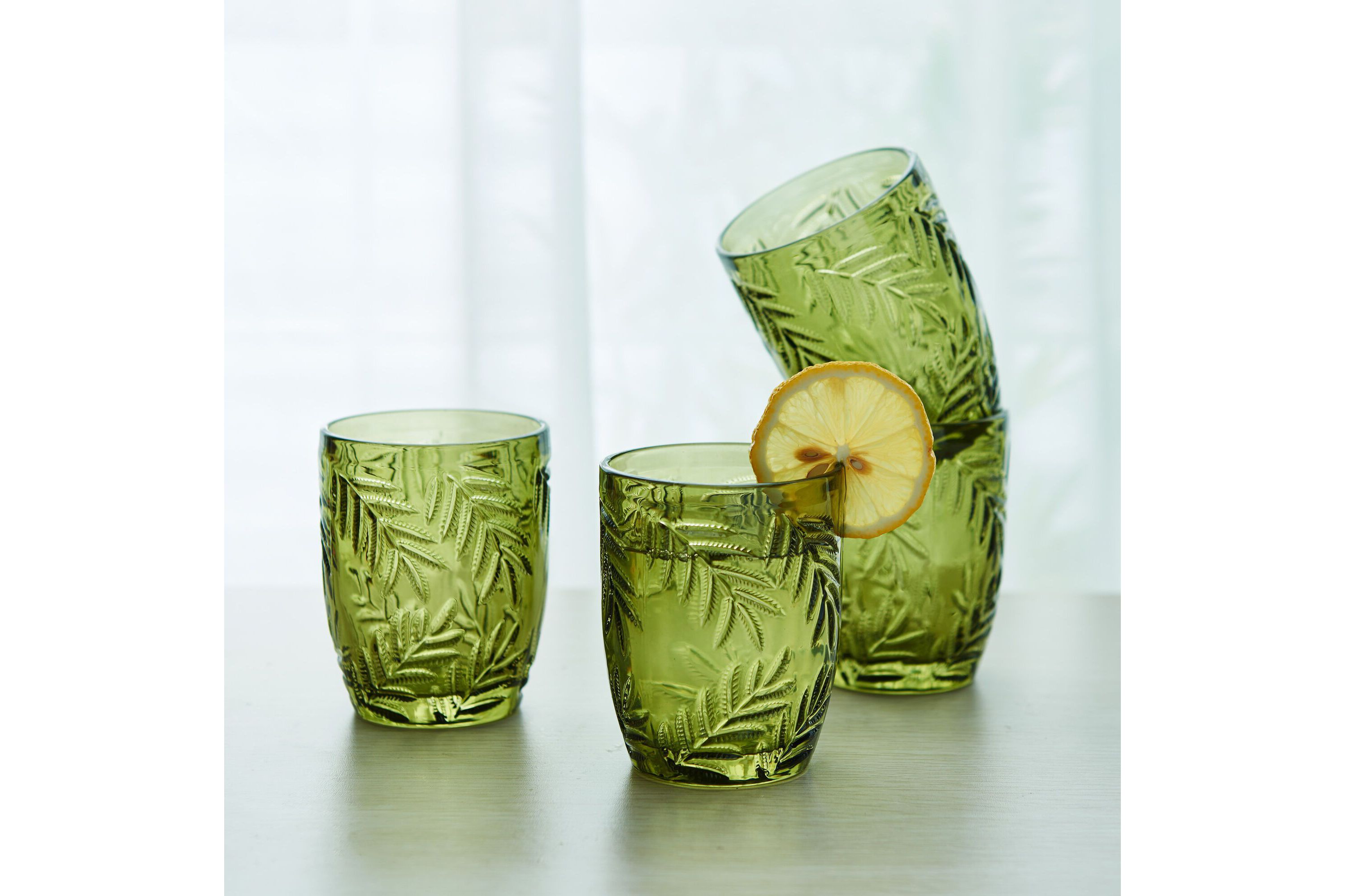 Villa Palm Rocks Double Old Fashioned, Set of 4, Green, 10-ounce