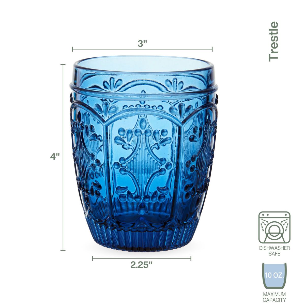Trestle Rocks Double Old Fashioned, Set of 4, Blue, 10-ounce