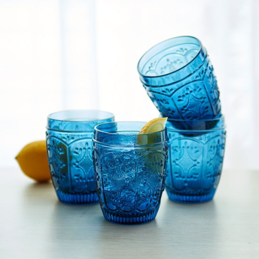 Trestle Rocks Double Old Fashioned, Set of 4, Blue, 10-ounce