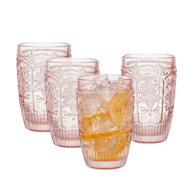 Fitz And Floyd Trestle Highball Tumbler Cups, Set Of 4, Blush, 12-Ounce