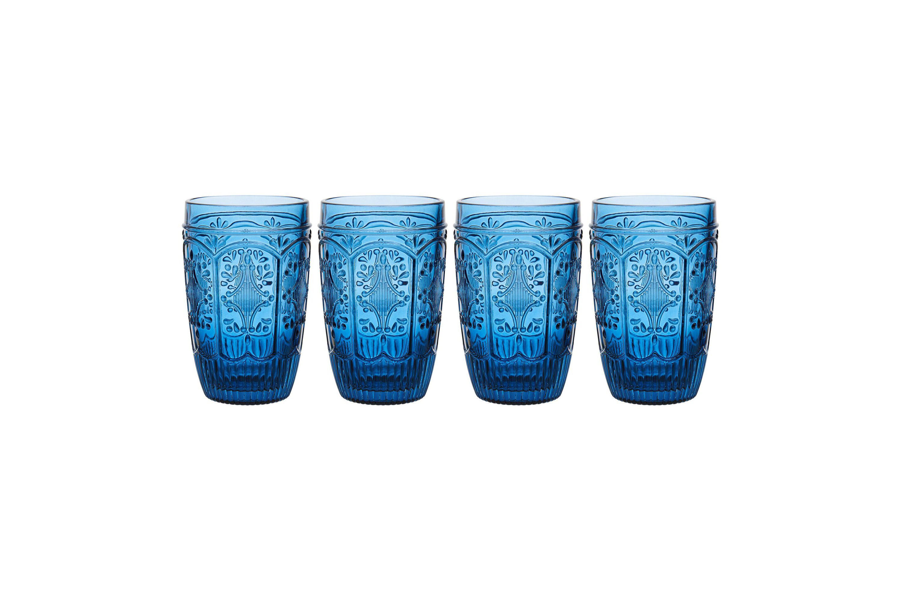 Trestle Highball Tumbler Cups, Set of 4, Blue, 12-ounce