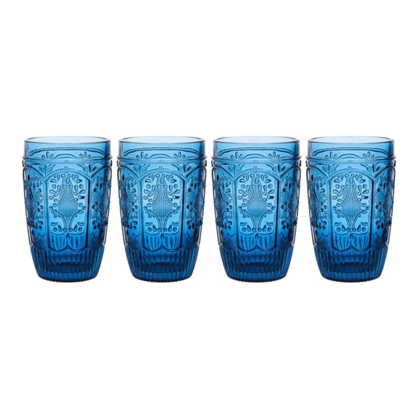 Trestle Highball Tumbler Cups, Set of 4, Blue, 12-ounce
